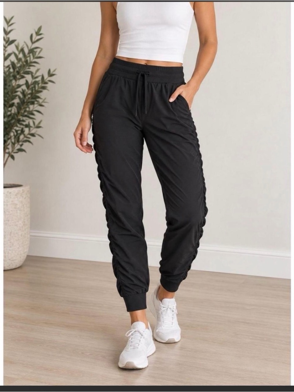 Athleta Black Ruched Side Jogger Pants for Women
